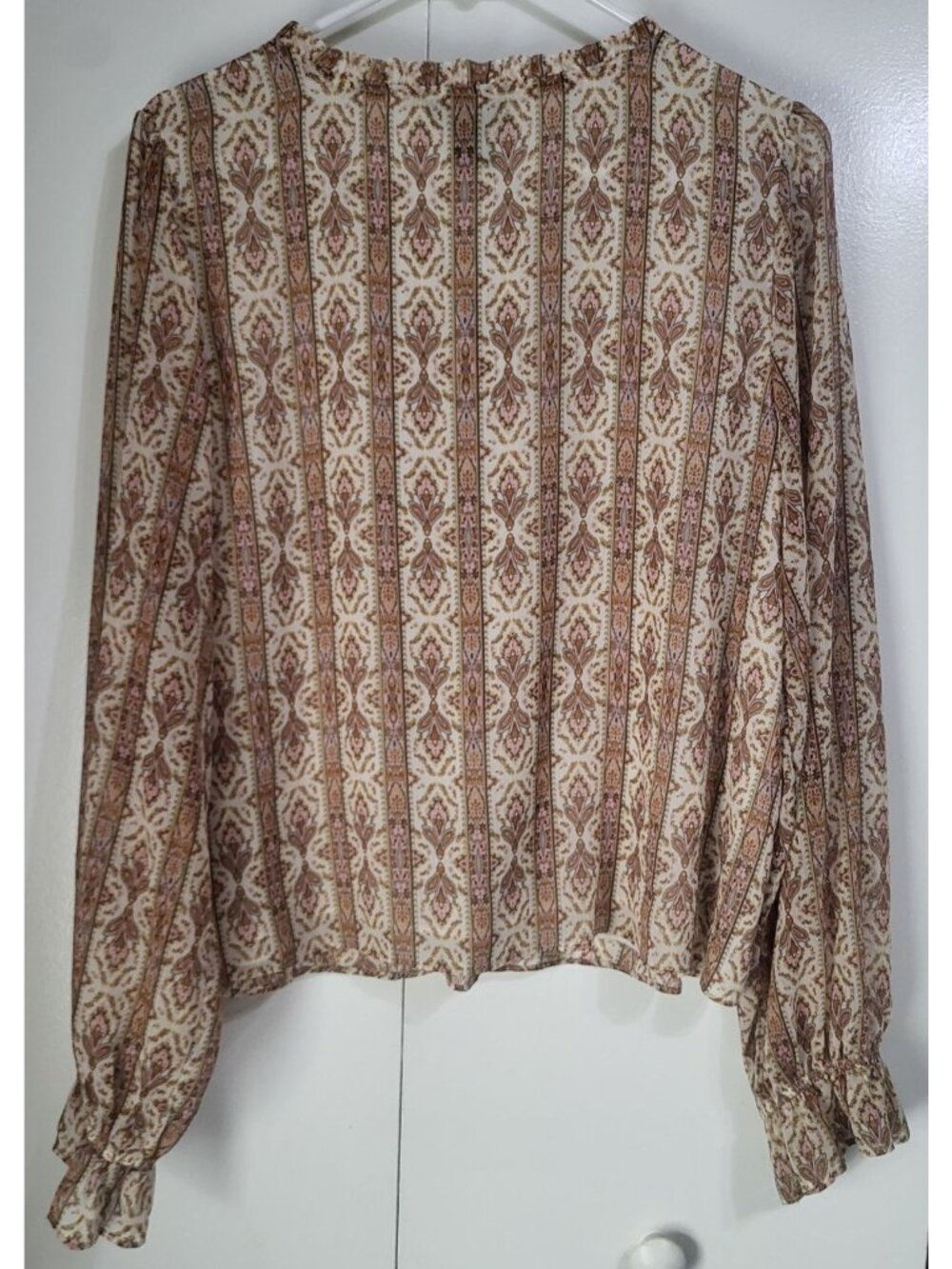 Rachel Zoe Women's LG Boho Chic Ruffle Print Peasant Top Blouse Festival - Picture 3 of 9